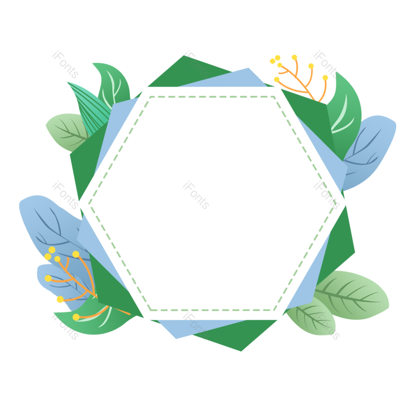 叶子图片,春游元素,春季PNG,六边形边框免抠素材